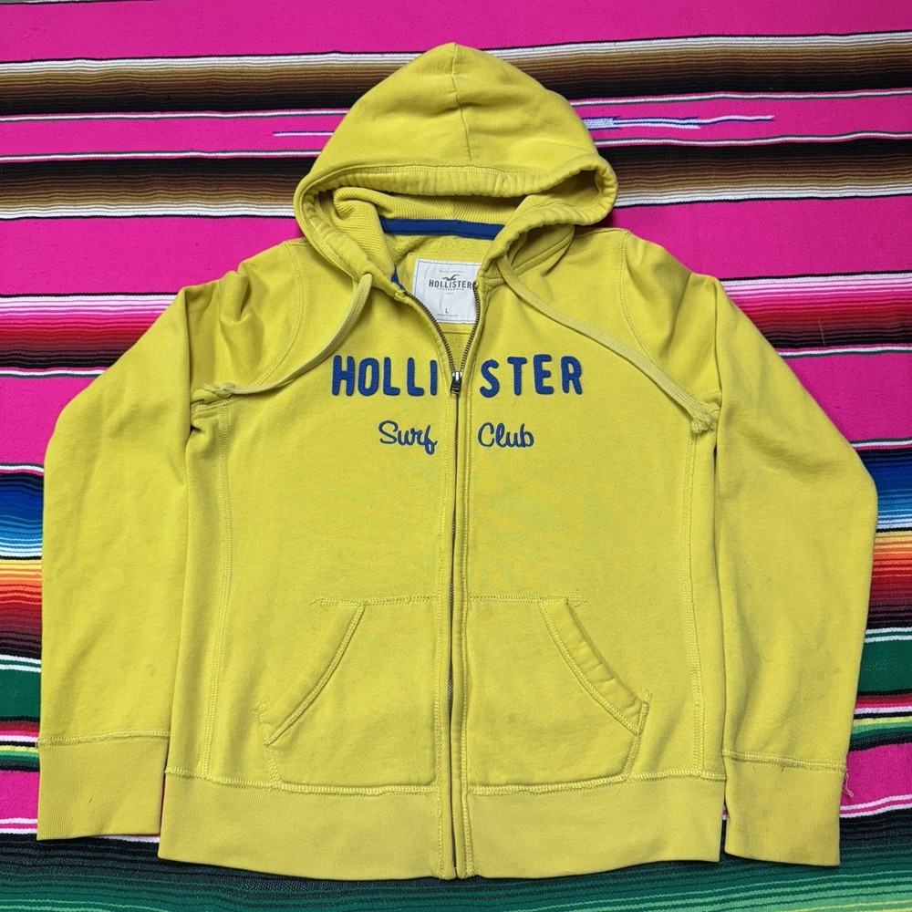 Vintage Y2K Hollister Hoodie Men's L Full Zip Surf Club Spellout Skater RARE